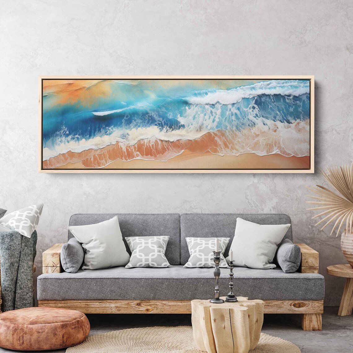 Beach Aerial View Turquoise Waves White Foam Golden Sand Panoramic Poster