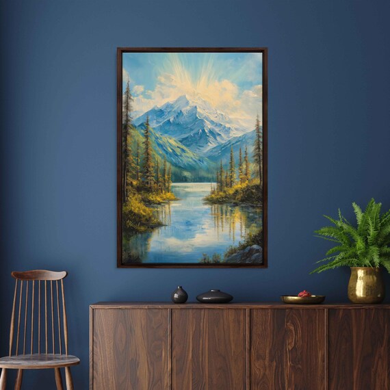 Majestic Denali Landscape Wall Art Print Oil Painting Mountain Serenity Tranquil Lake
