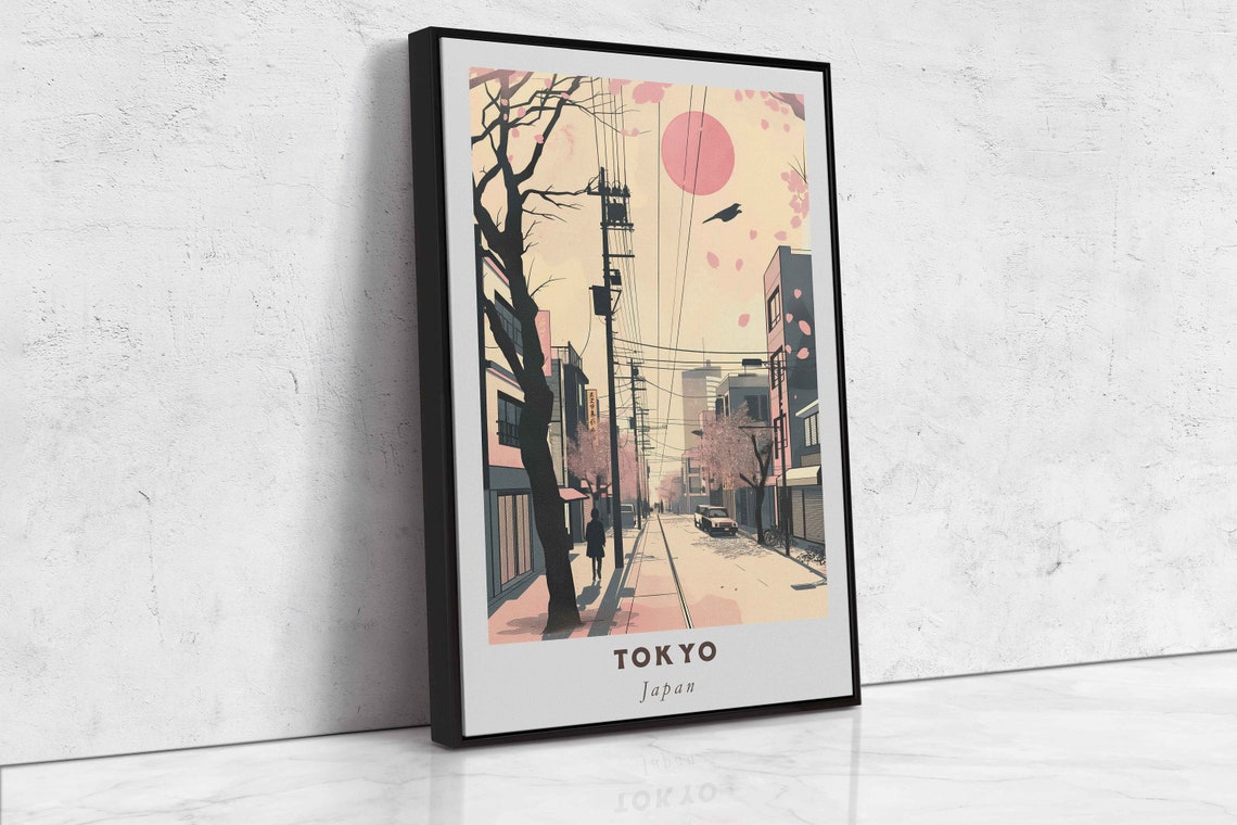 Tokyo Japan Cherry Blossom Street Pink Sun Serene Spring Travel Poster - Image 2