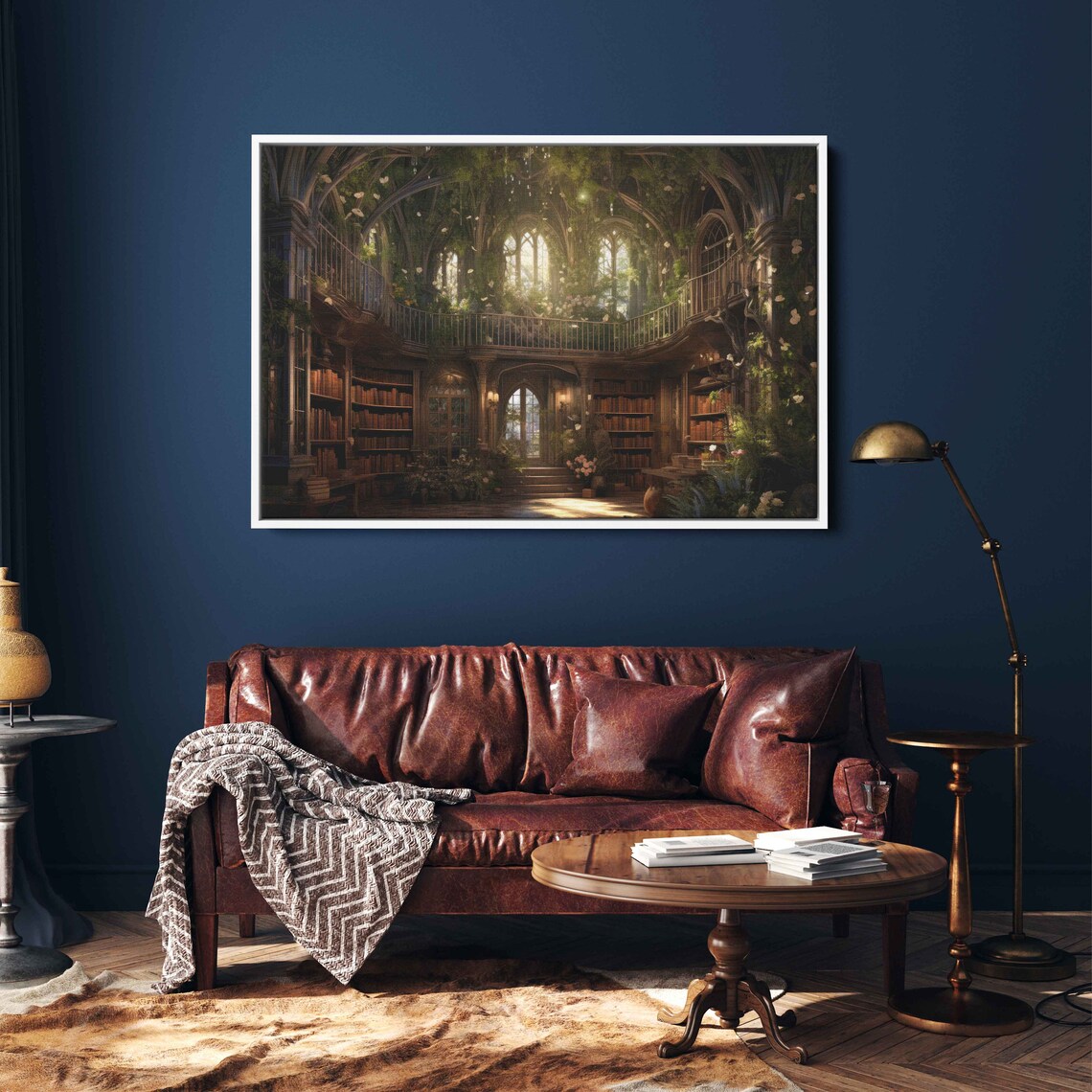 Grand Enchanted Library Gothic Hall Overgrown Plants Fantasy Book Nook Poster - Image 3
