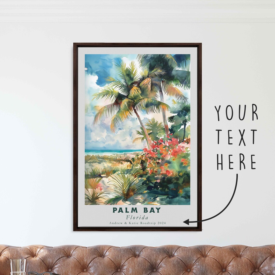 Palm Bay Florida Tropical Palm Beach Flowers Watercolor Art Poster - Image 3