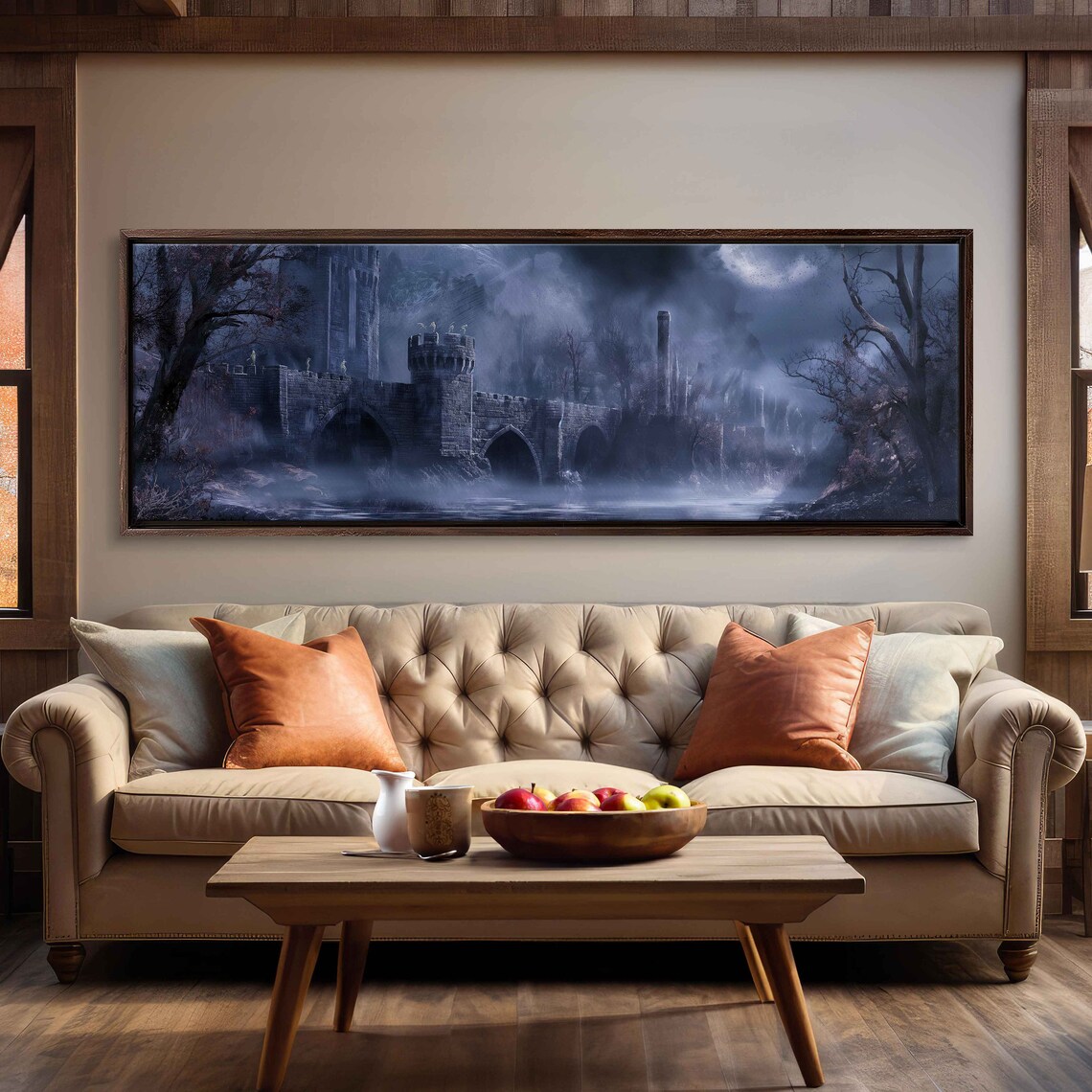 Ruined Castle Stone Bridge Foggy Night Dark Gothic Landscape Print - Image 3
