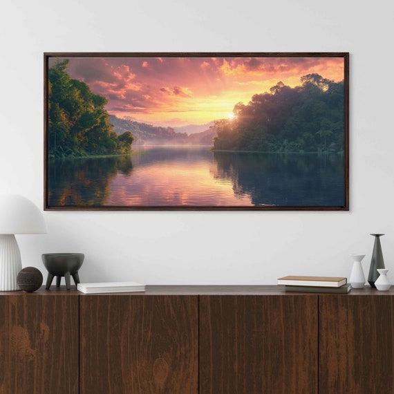 Rainforest At Sunset Panoramic Shot Wall Art Print Lush Jungle River Landscape Tropical Climate Nature Poster Ready To Hang