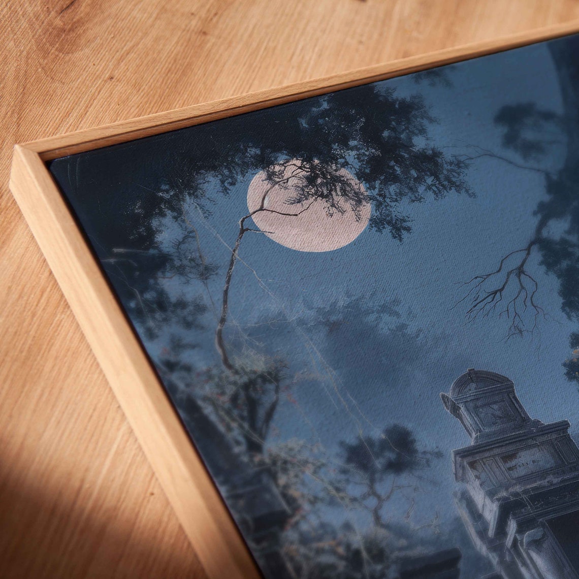 Ghostly Bride Walking Through Overgrown Moonlit Cemetery Wall Art - Image 2