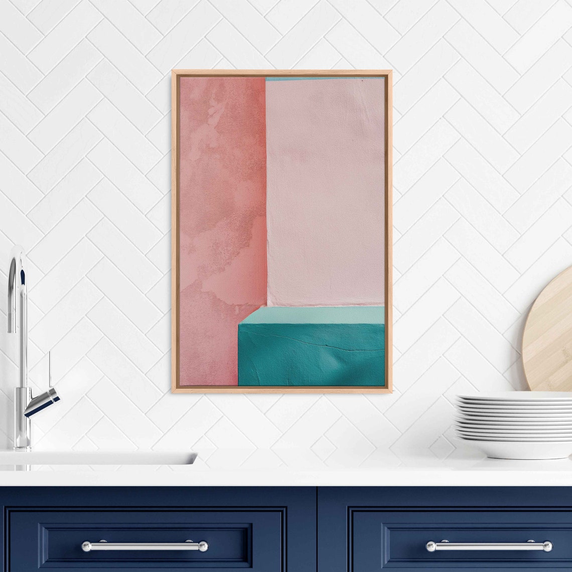 Pastel Coral Teal Minimalist Abstract Blocks Modern Painting Poster - Image 3