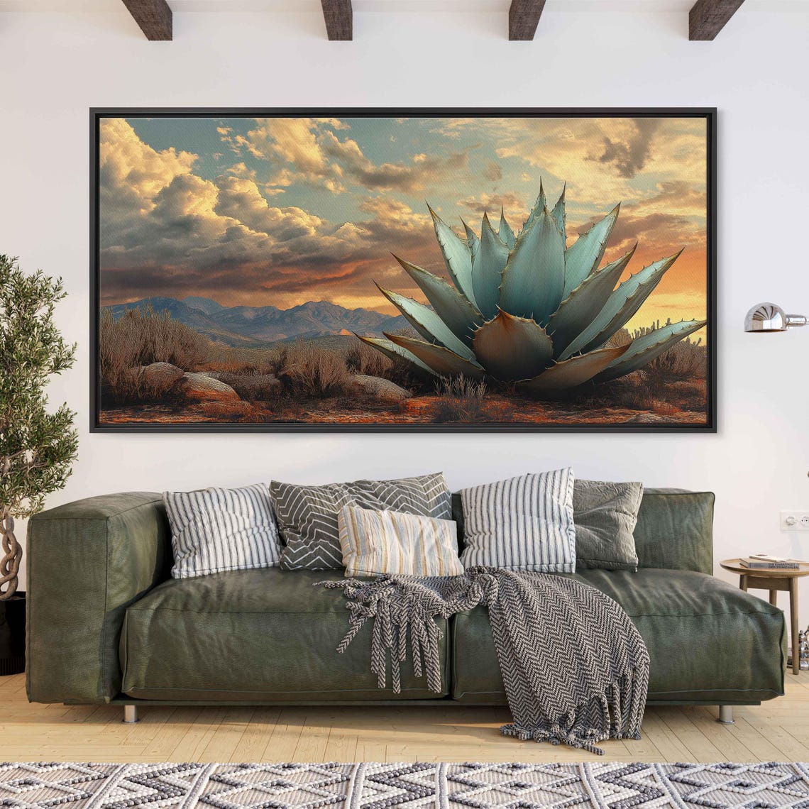 Desert Agave Plant At Sunset With Mountain Range Golden Sky Poster - Image 3
