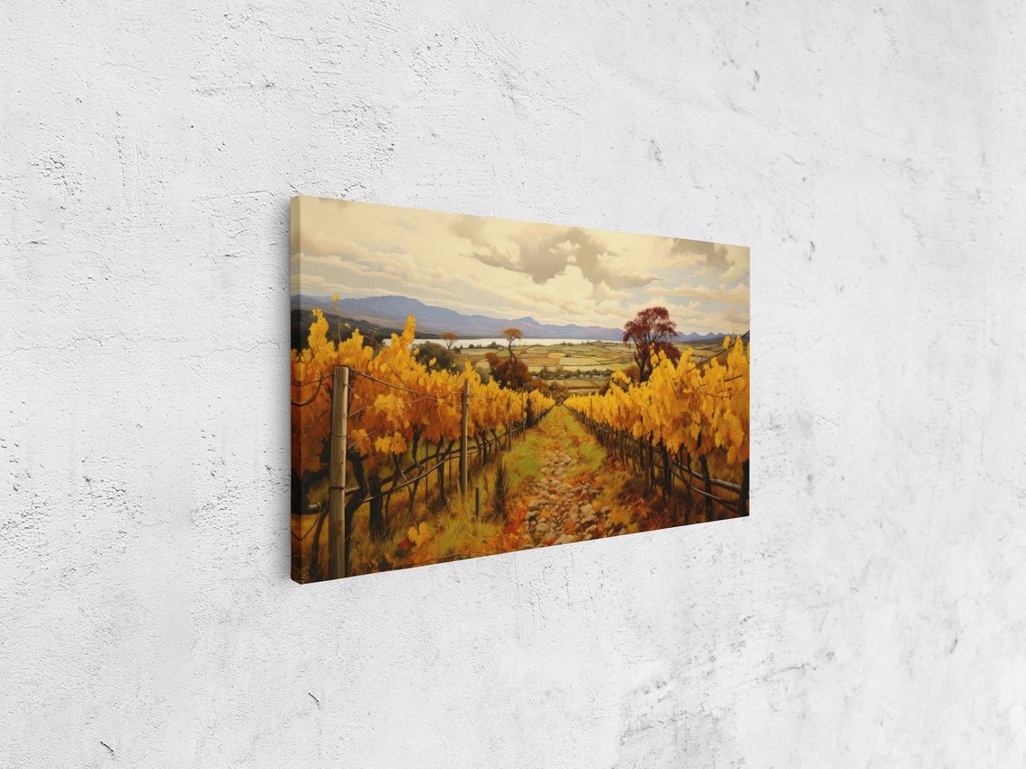 Autumn Vineyard Golden Vines Lake Mountain View Fall Painting Print - Image 4