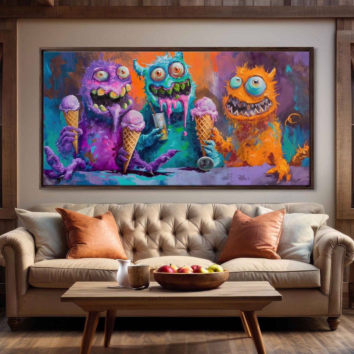 Colorful Cartoon Monsters Eating Ice Cream Cones Fun Wall Poster - Image 3