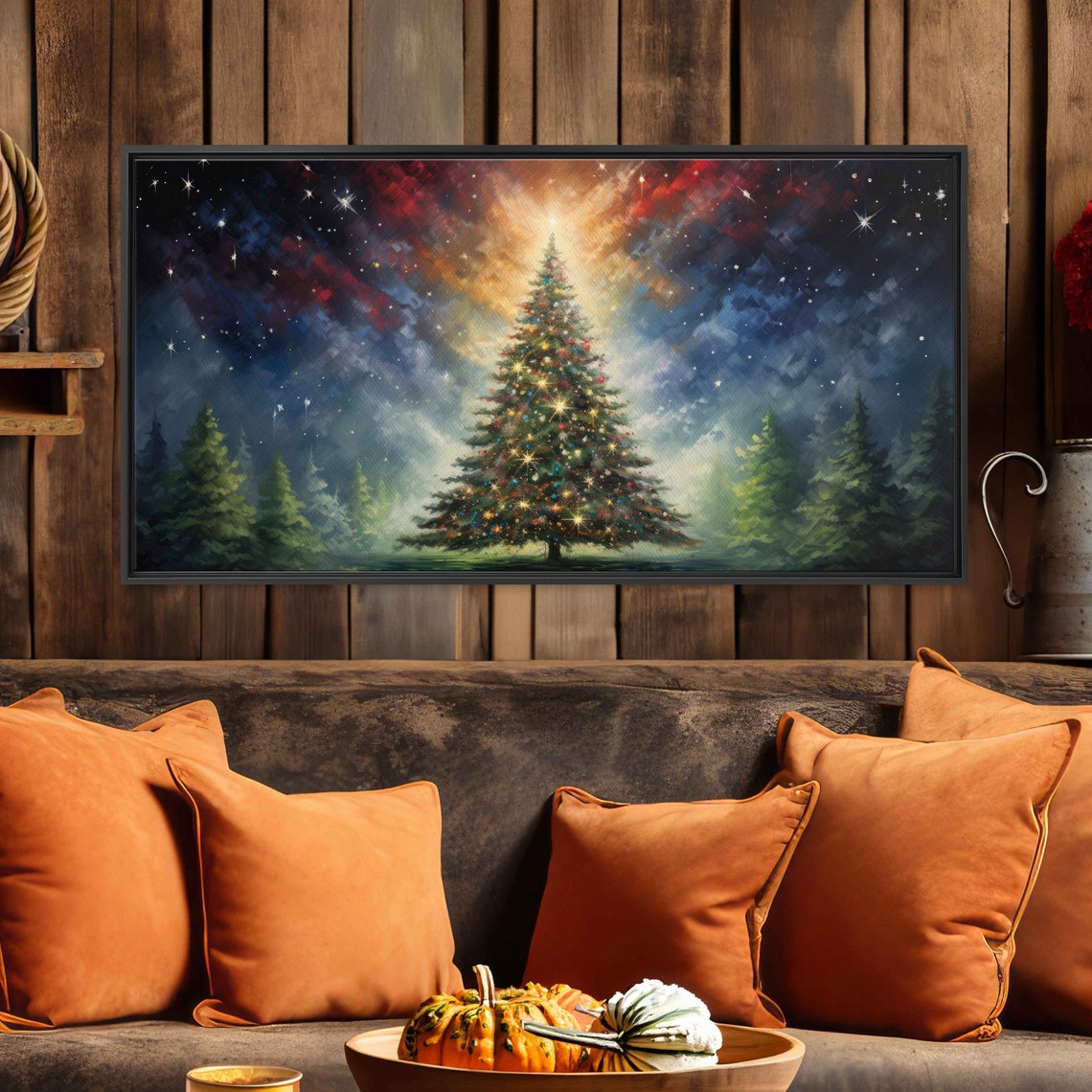 Christmas Tree Cosmic Starry Sky Palette Knife Painting Poster - Image 3