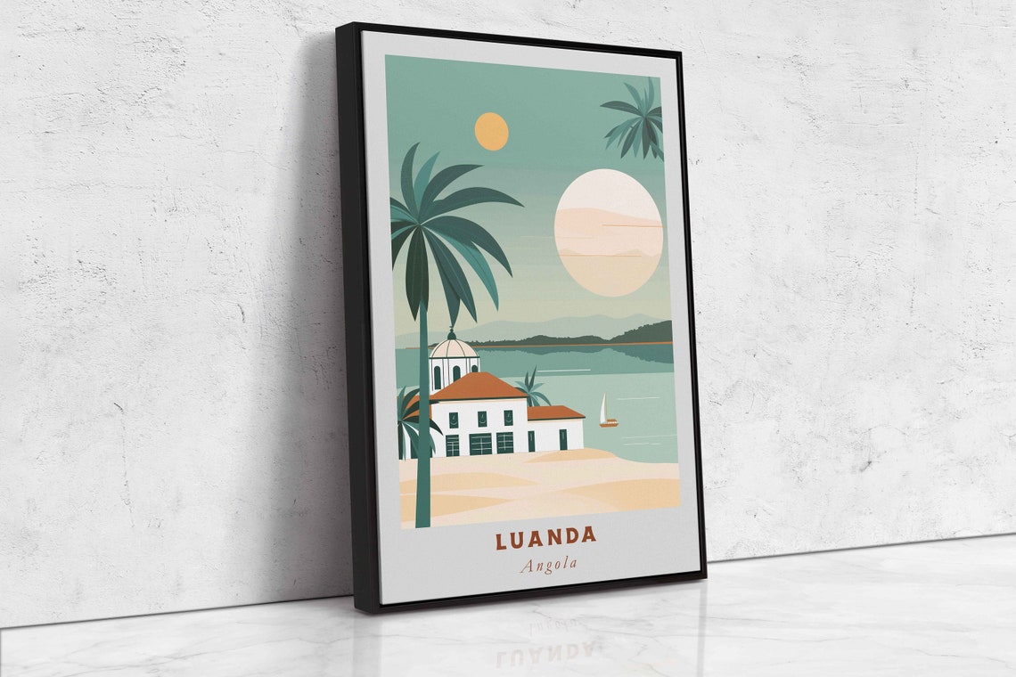 Luanda Angola Tropical Beach Colonial House Palm Trees Art Poster - Image 2