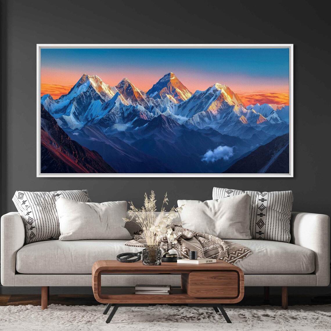 Himalayan Mountain Range Wall Art Print Panoramic Acrylic View Vibrant Blues And Warm Golds - Image 3