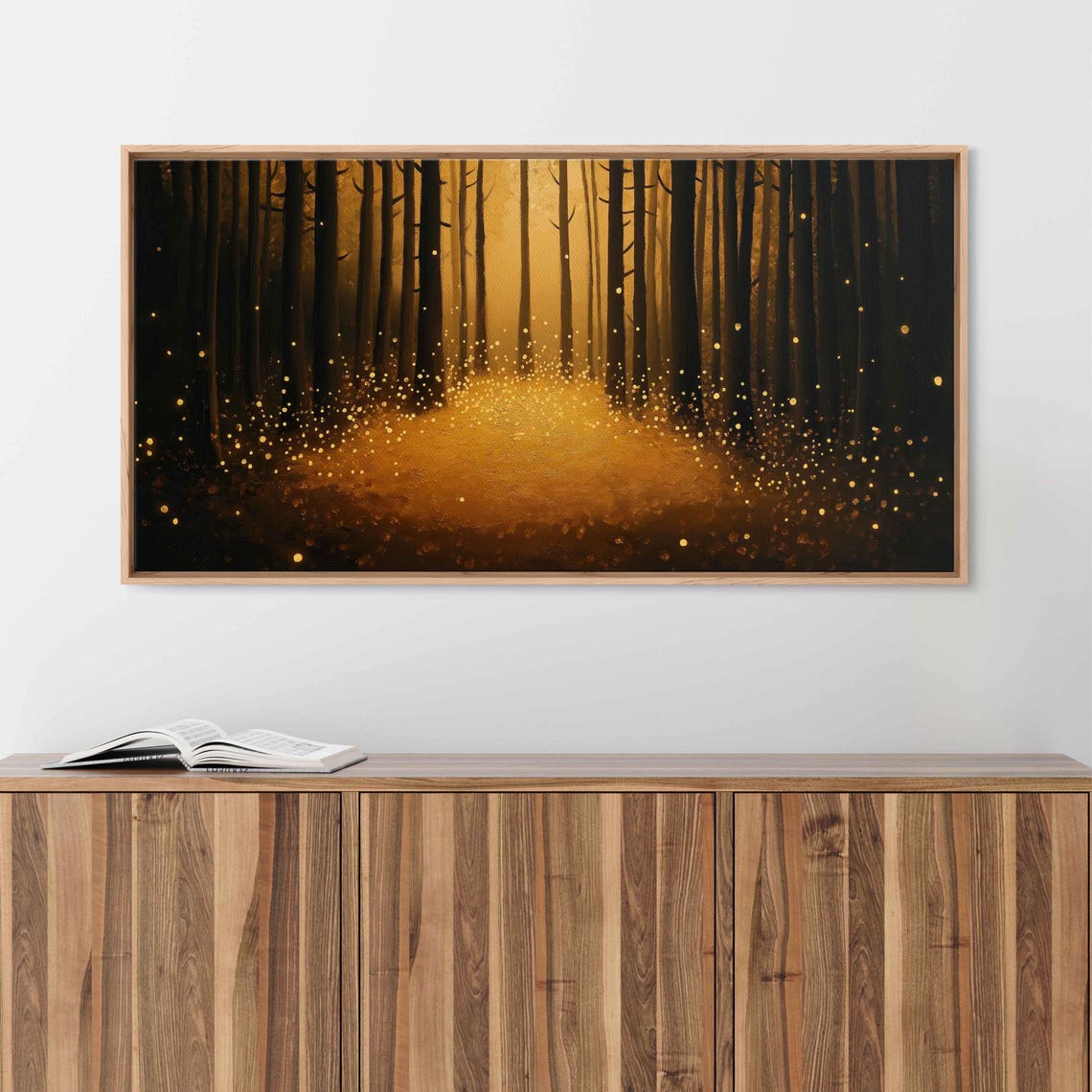 Dark Forest Clearing With Golden Fireflies Moody Night Poster - Image 3