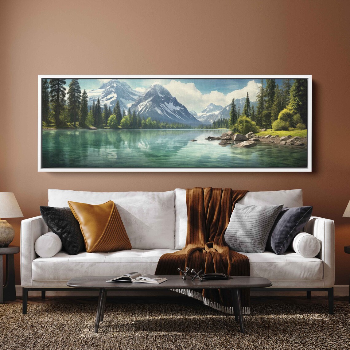 Panoramic Lakeside Vista, Mountain River Art Print - Image 2