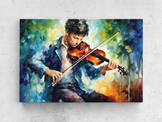 Violinist Playing Violin Colorful Palette Knife Oil Painting Music Art Poster