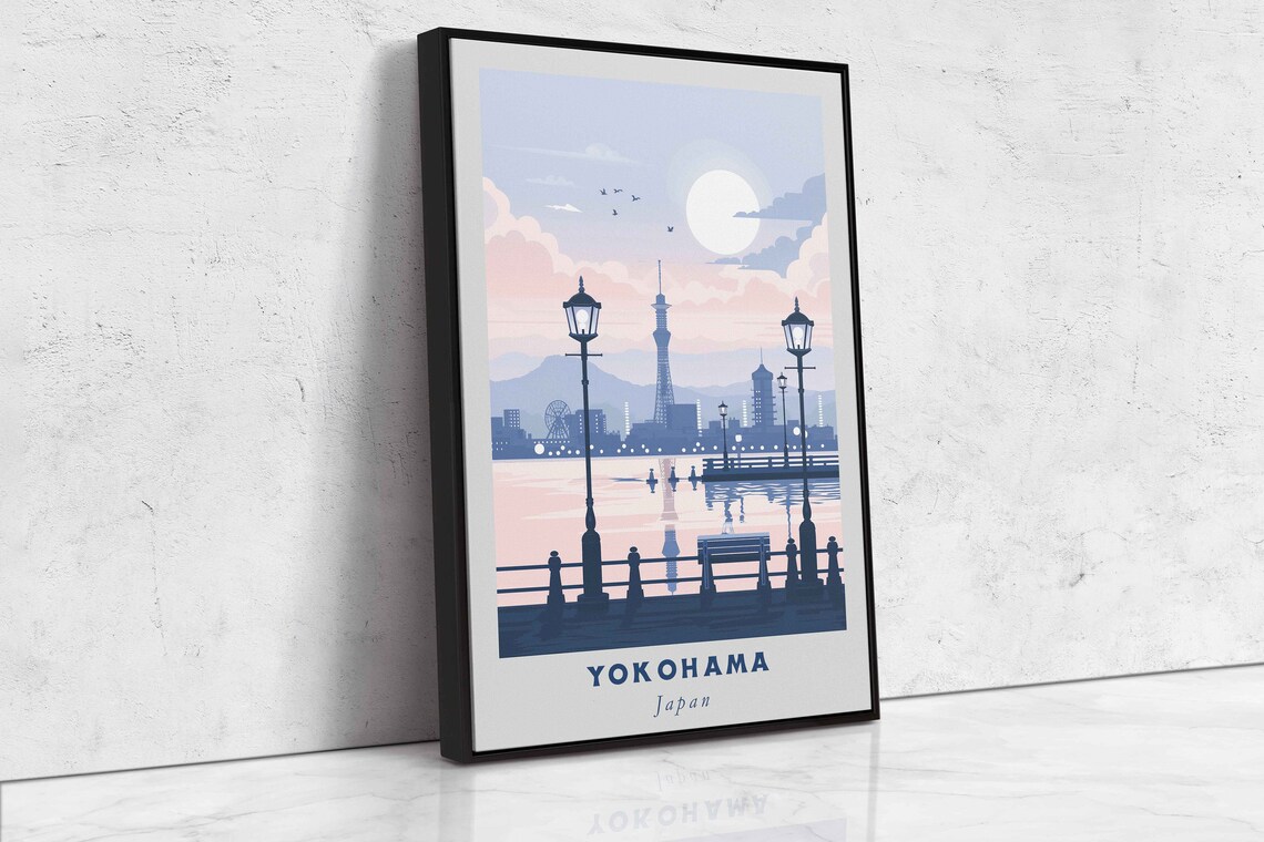 Yokohama Japan Marine Tower Waterfront Promenade Sunset Travel Poster - Image 2