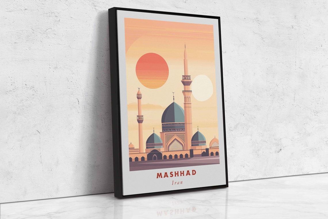 Mashhad Iran Shrine Golden Domes Minarets Sunset Travel Poster - Image 2