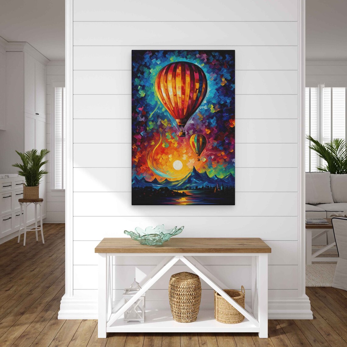 Hot Air Balloons Palette Knife Oil Painting Print - Image 2