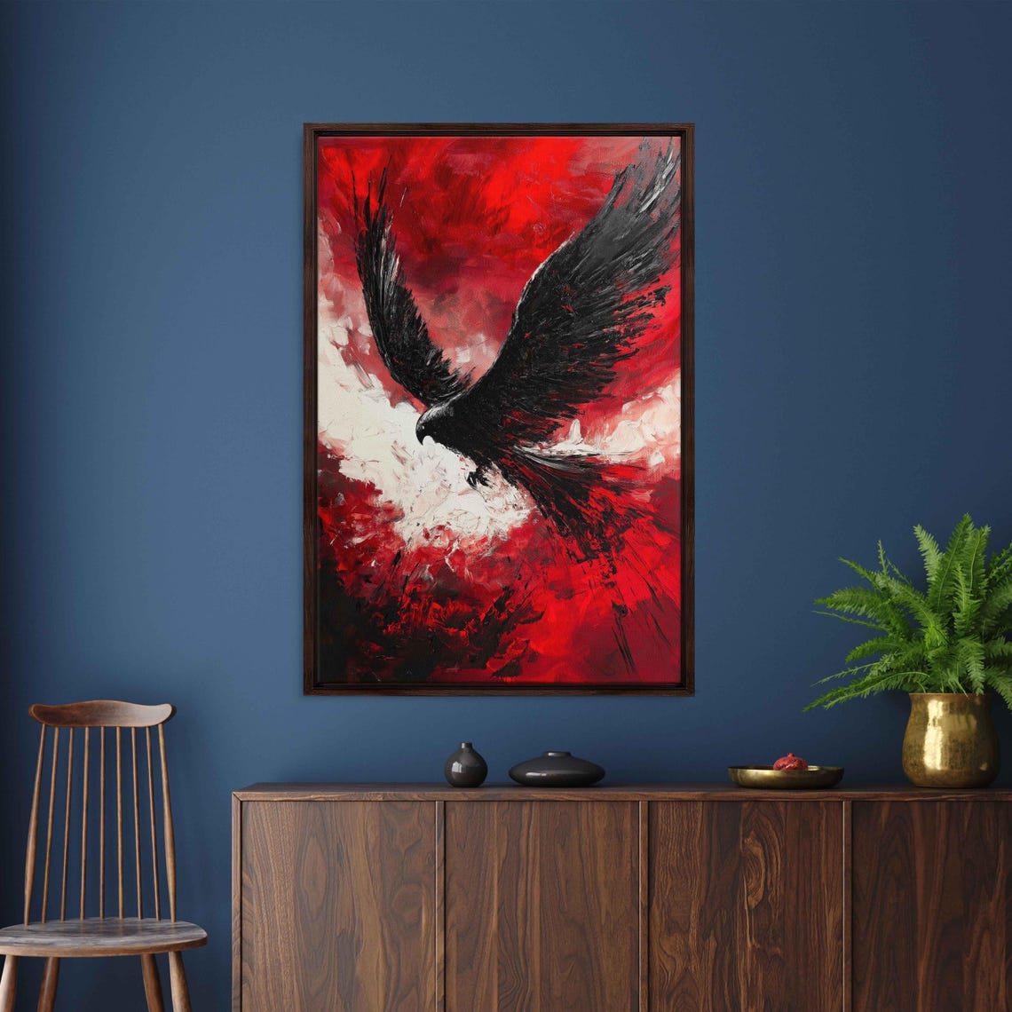 Majestic Angel In Mid Flight Wall Art Print Bold Acrylic Painting Stormy Sky Background