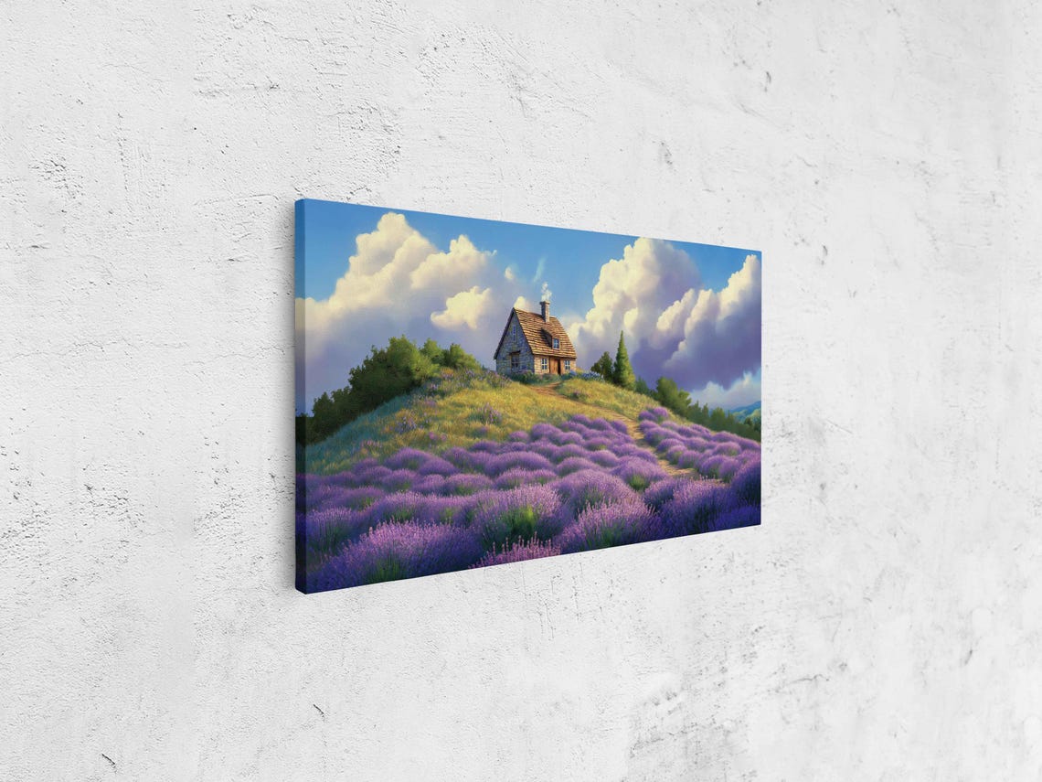 Hilltop Cottage Among Blooming Lavender Fields Countryside Poster - Image 4