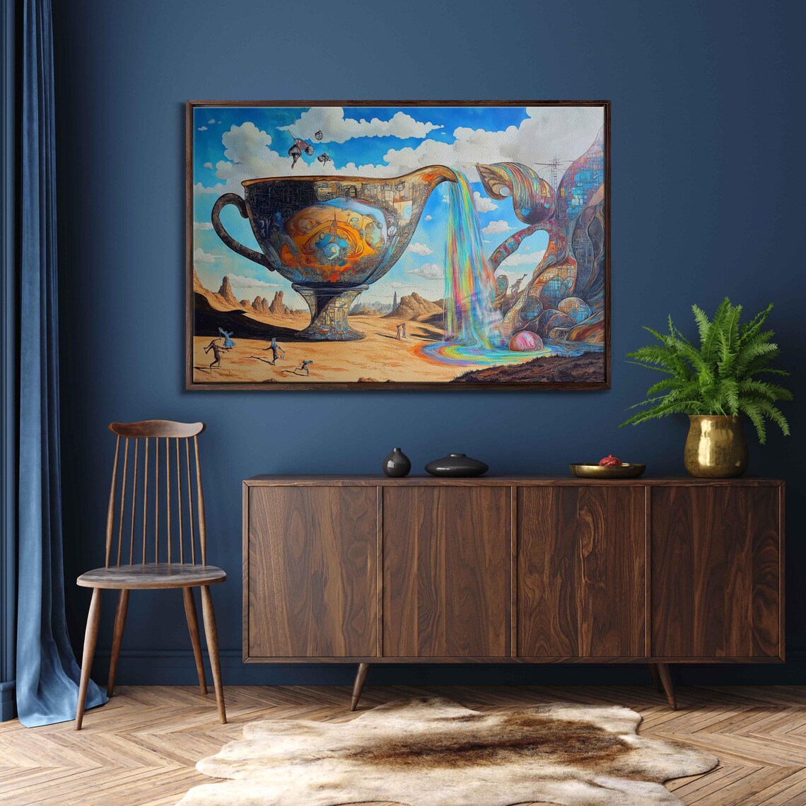 Oversized Teacup Pouring Rainbow Waterfall, Dali Inspired - Image 3