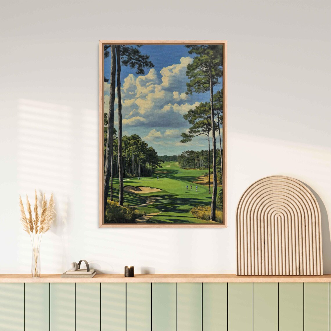 Pinehurst No 2 Golf Course Painting Wall Art Print Lush Greens Cypress Trees Golfers