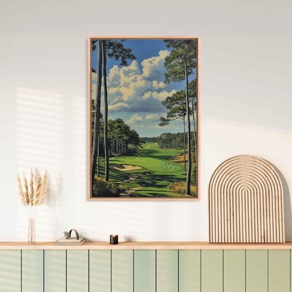 Pinehurst No 2 Golf Course Painting Wall Art Print Lush Greens Cypress Trees Golfers