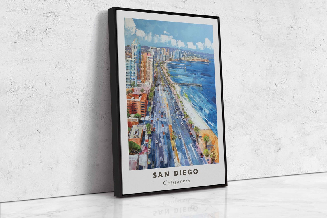 San Diego California Beachfront Skyline Aerial Travel Poster - Image 2