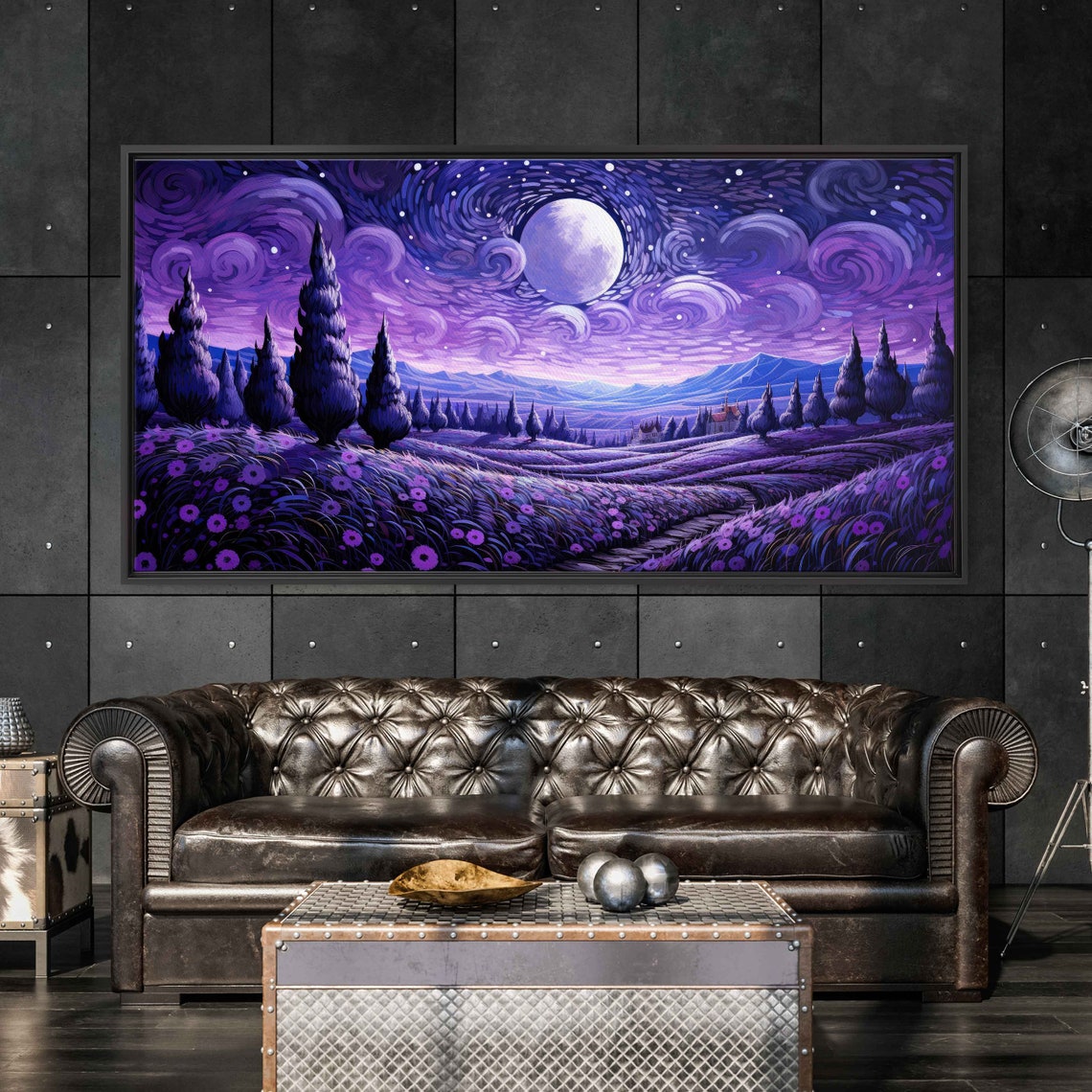 Swirling Starry Night Van Gogh Inspired Purple Moon Lavender Poster - Image 2