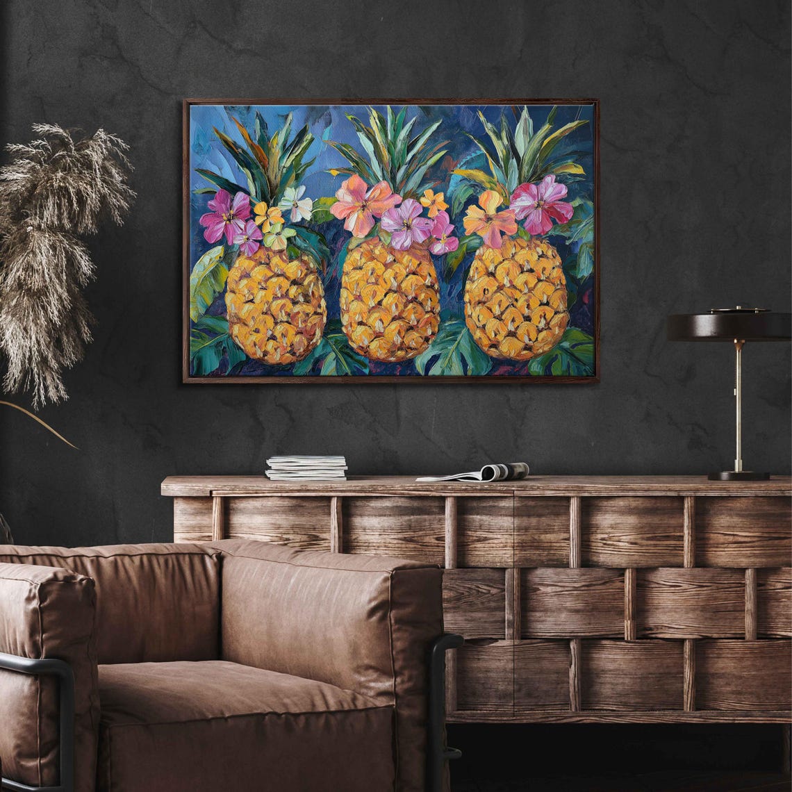 Tropical Pineapples Hibiscus Flowers Colorful Kitchen Art Poster - Image 3