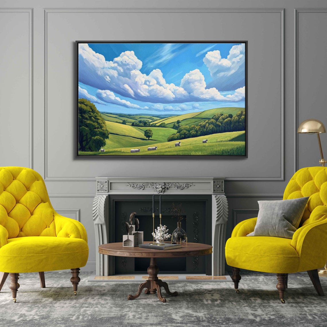Sheep Grazing On Rolling Green Hills Under Dramatic Clouds Poster - Image 3