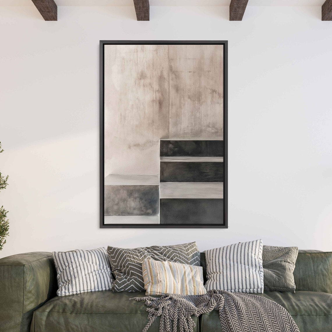 Muted Beige Gray Geometric Blocks Soft Abstract Painting Poster