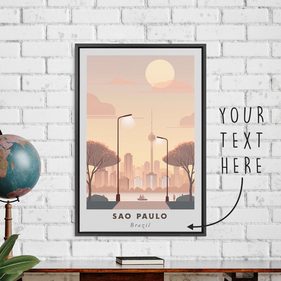 Sao Paulo Brazil Retro Park Evening Tower Sunset Skyline Art Poster