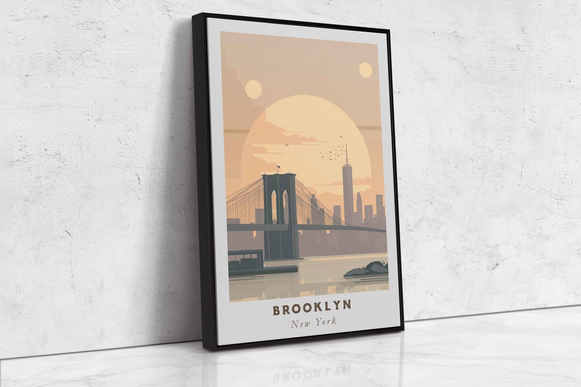 Brooklyn New York Bridge Manhattan Skyline Sunset Travel Poster - Image 2