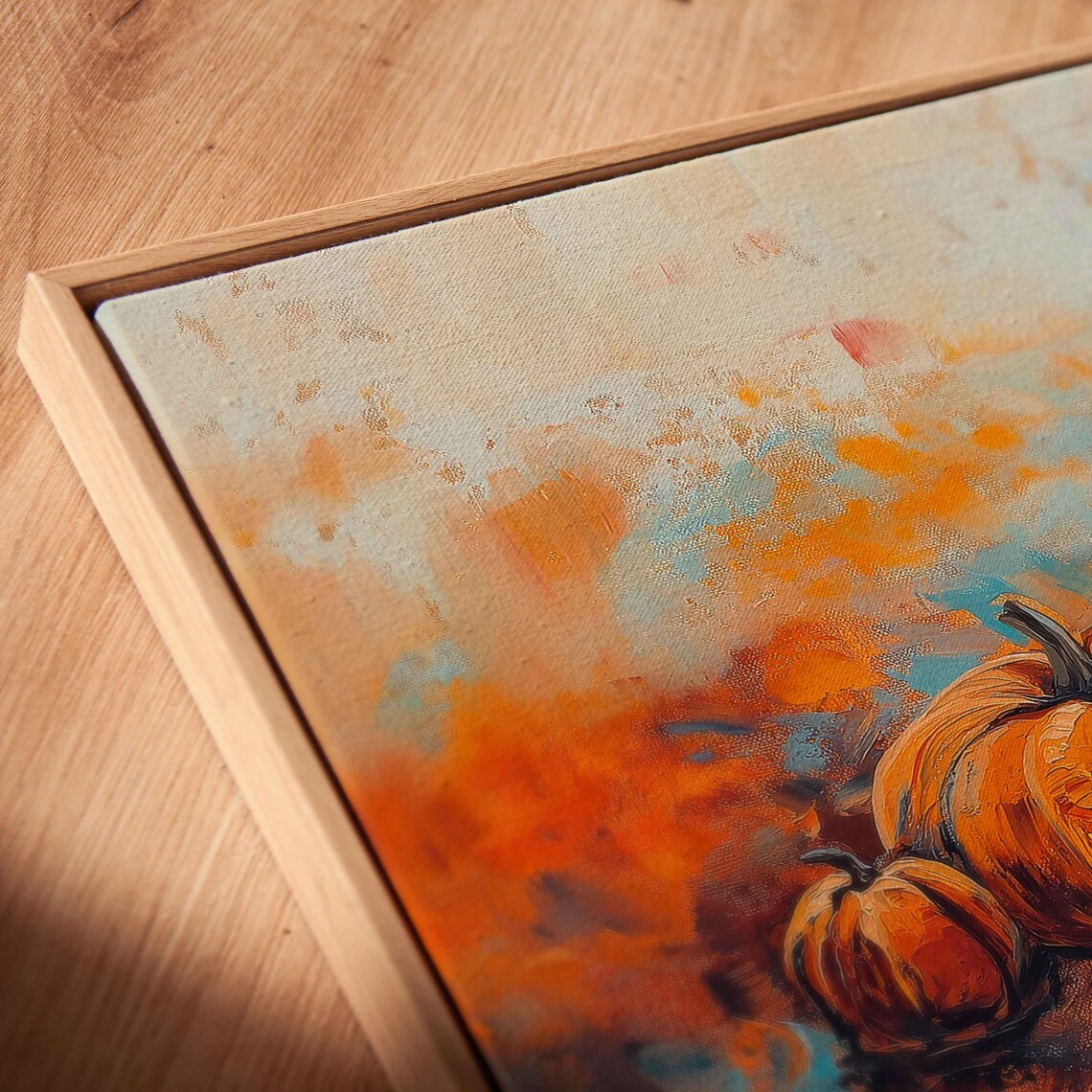 Steaming Turquoise Latte With Pumpkins Autumn Painting Art Print - Image 2