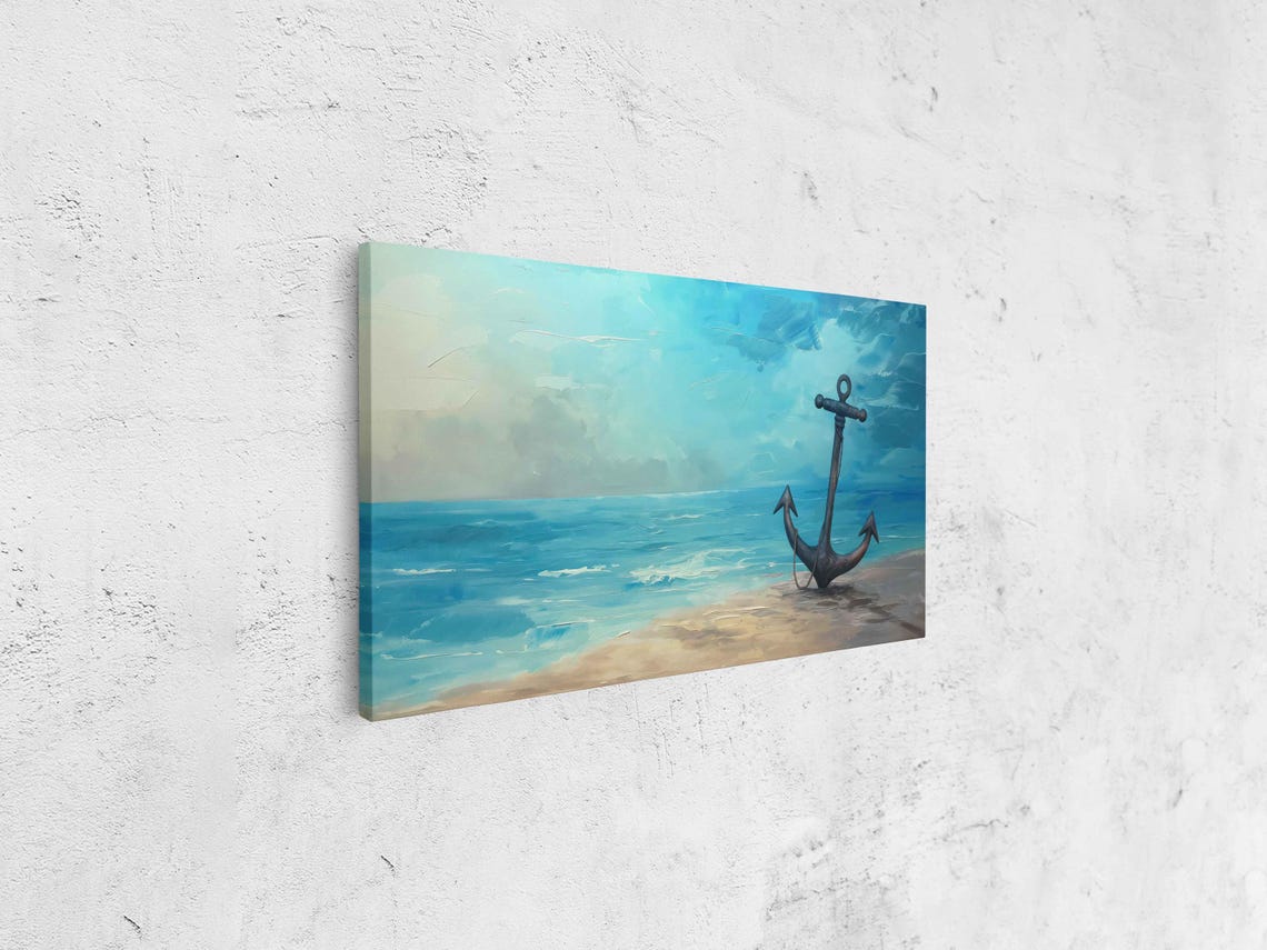 Vintage Anchor On Sandy Shore With Turquoise Ocean Waves Beach Poster - Image 4