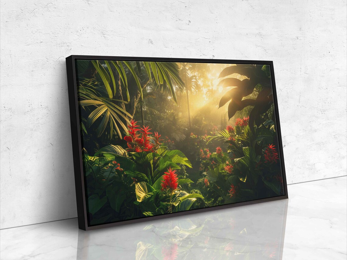 Sunbeams Through Palm Leaves Tropical Jungle Ginger Flowers Poster - Image 4