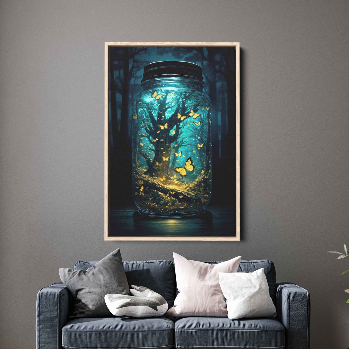 Magical Butterfly Jar Enchanted Forest Fantasy Wall Art Print Framed Ready To Hang