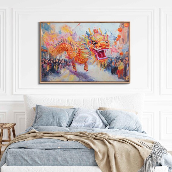 Dragon Dance Parade Wall Art Print Colorful Festive Asian Culture New Year Celebration
