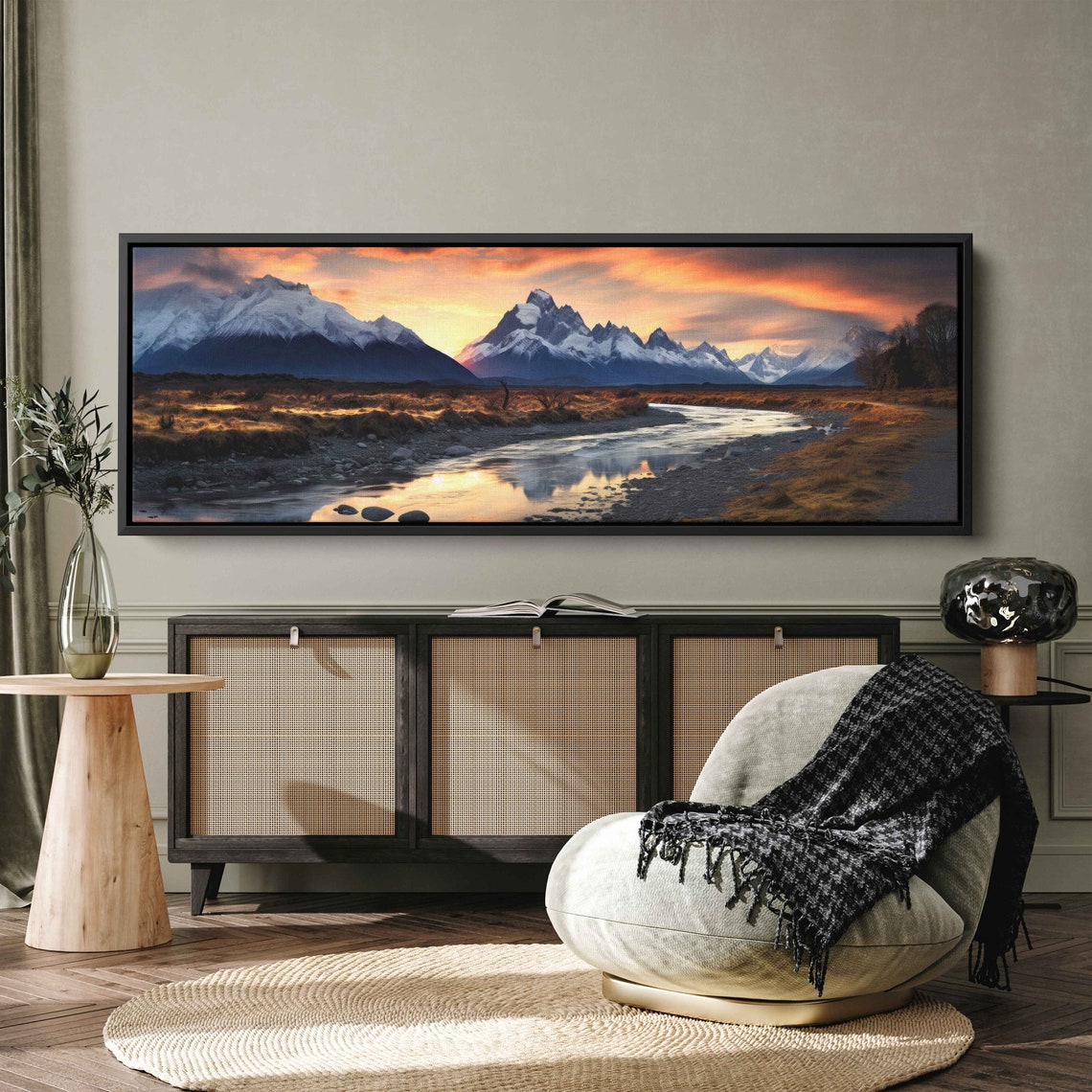Alpine Snowy Mountains Sunset Winding River Reflection Poster - Image 3
