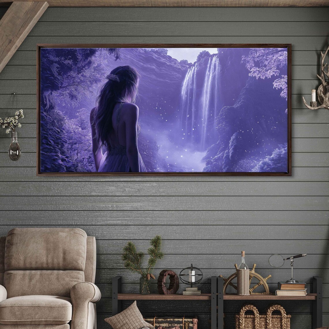 Crystalline Waterfalls, Enchanted Canyon Twilight Art Print