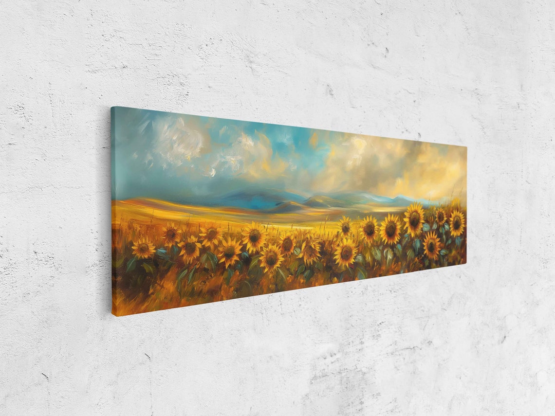 Sunflower Field Under Golden Sky With Distant Hills Acrylic Poster - Image 4
