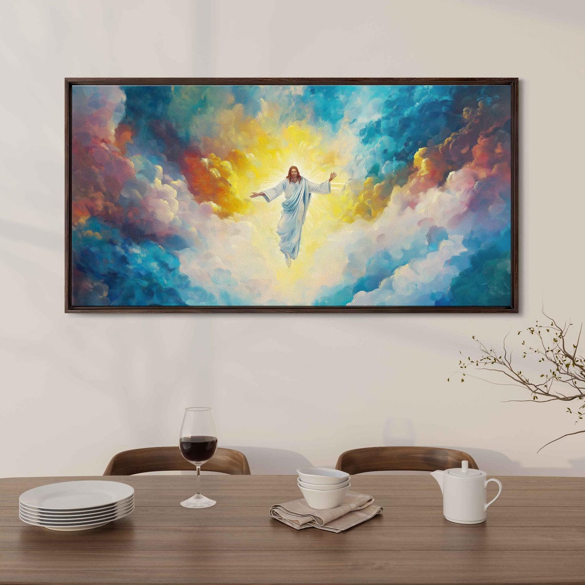The Ascension Of Jesus Christ Into Radiant Clouds Oil Art Poster