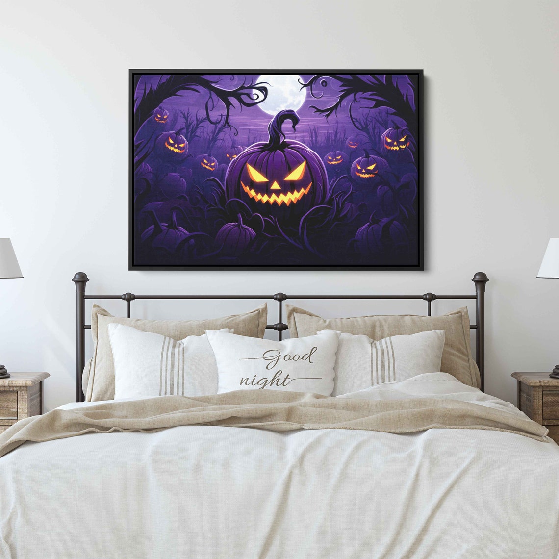 Glowing Jack O Lanterns Purple Haunted Forest Halloween Wall Art - Image 4
