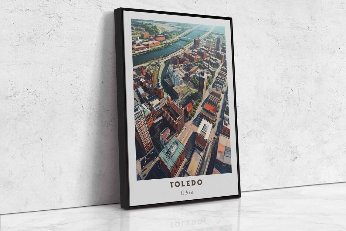 Toledo Ohio Aerial Downtown Riverfront Skyline Bright Day Poster - Image 2
