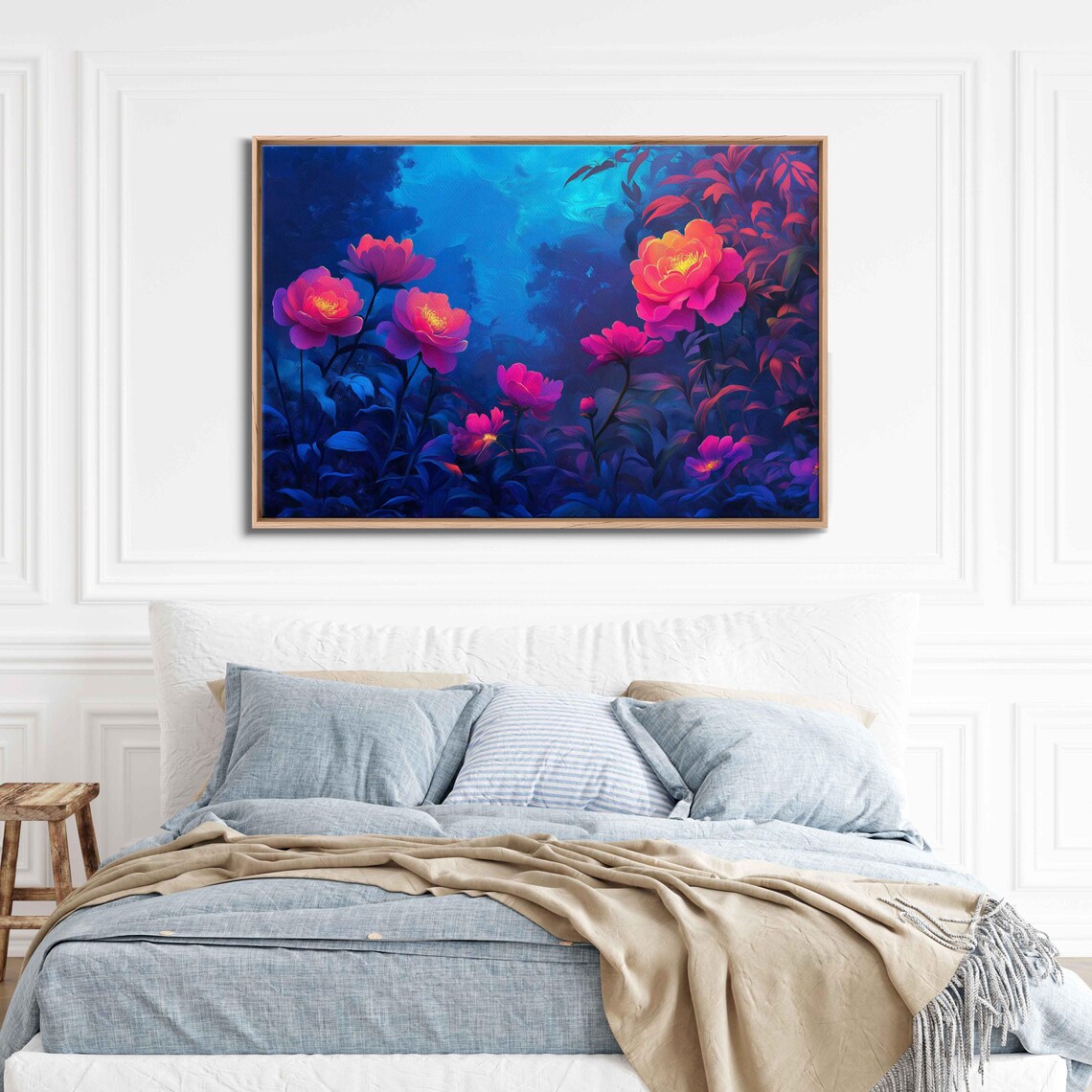 Neon Flowers Blooming, Twilight Sky Art Print - Image 3
