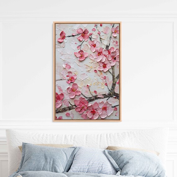 Vibrant Cherry Blossom Tree Painting Cherry Blossom Petals Vivid Color Wall Art Print Ready To Hang