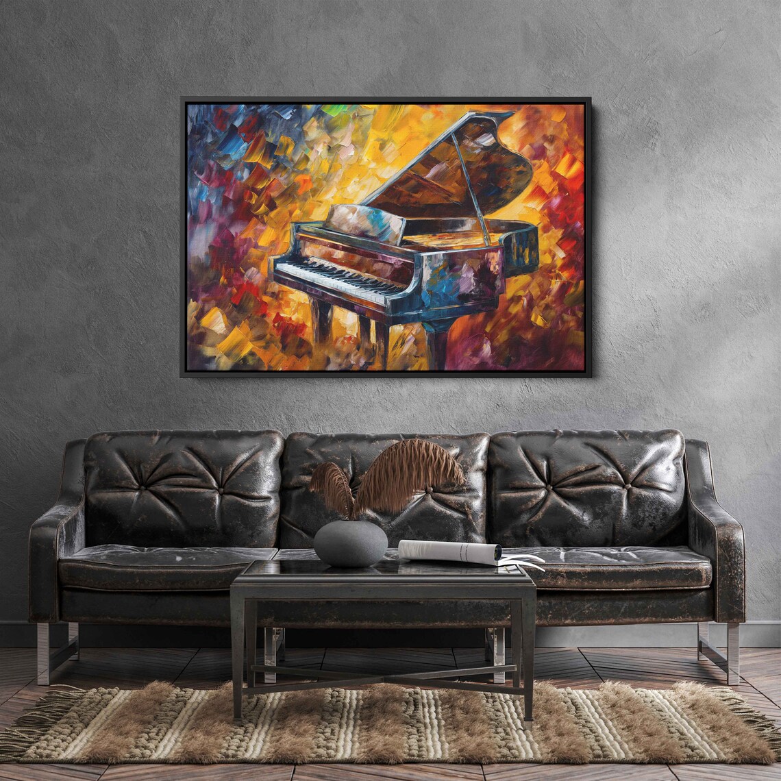 Colorful Grand Piano Palette Knife Painting Fiery Music Instrument Art Poster - Image 2