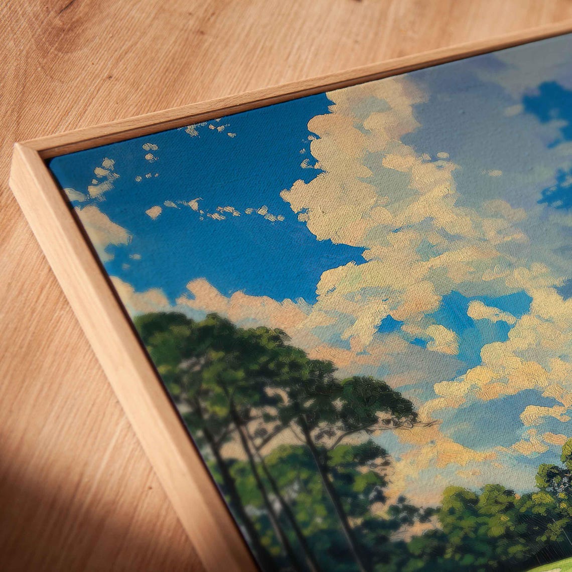 Golf Course Lake Reflection Painting Pine Trees Blue Sky Canvas Print - Image 2
