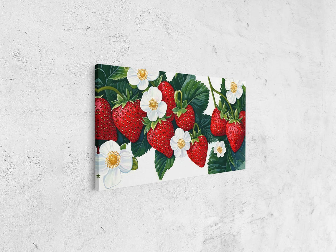 Garden Strawberries White Blossoms Vine Fresh Fruit Kitchen Wall Art - Image 4