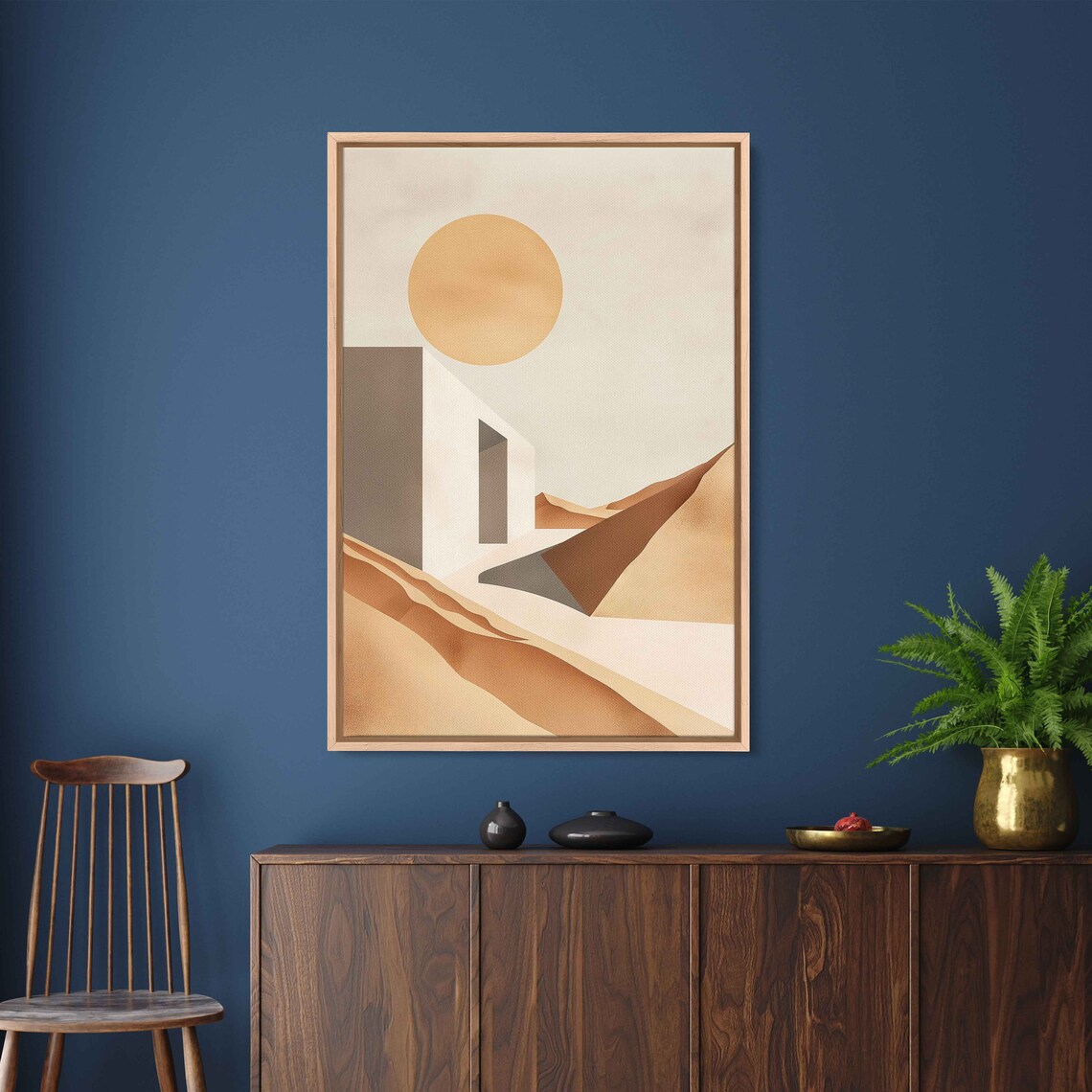 Neutral Desert Boho Style Wall Art Print Minimalist Design Abstract Shapes Desert Moon Eclectic Print Ready To Hang - Image 2